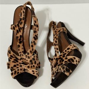 Donald J. Pliner “Gibson” Leopard Fur Strappy Platform Sandal Heels EUC
